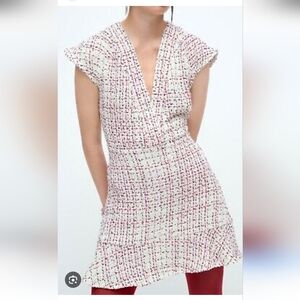 Zara Ivory and Scarlet Tweed Mini Dress
